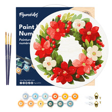 Load image into Gallery viewer, Paint by numbers on Wood Slice - Floral Christmas Wreath
