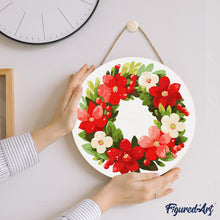 Load image into Gallery viewer, Paint by numbers on Wood Slice - Floral Christmas Wreath