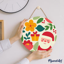 Load image into Gallery viewer, Paint by numbers on Wood Slice - Santa and Flowers
