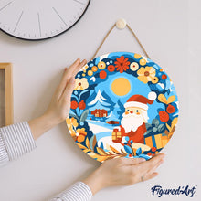 Load image into Gallery viewer, Paint by numbers on Wood Slice - Wreath and Santa