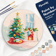 Load image into Gallery viewer, Paint by numbers on Wood Slice - Christmas Tree and Fireplace Figured'Art UK