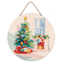 Load image into Gallery viewer, Paint by numbers on Wood Slice - Christmas Tree and Fireplace