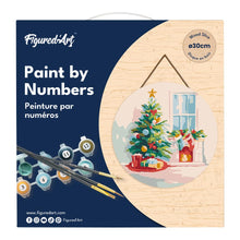 Load image into Gallery viewer, Paint by numbers on Wood Slice - Christmas Tree and Fireplace