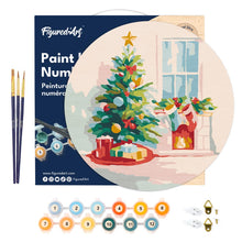 Load image into Gallery viewer, Paint by numbers on Wood Slice - Christmas Tree and Fireplace