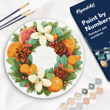 Load image into Gallery viewer, Paint by numbers on Wood Slice - Pine Citrus Wreath Figured'Art UK
