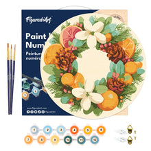 Load image into Gallery viewer, Paint by numbers on Wood Slice - Pine Citrus Wreath