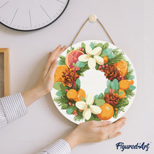 Load image into Gallery viewer, Paint by numbers on Wood Slice - Pine Citrus Wreath
