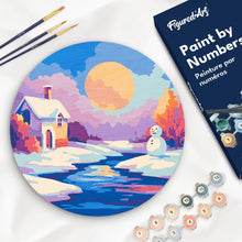 Load image into Gallery viewer, Paint by numbers on Wood Slice - Sunset Winter Scene Figured'Art UK