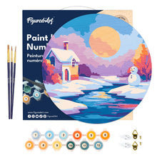 Load image into Gallery viewer, Paint by numbers on Wood Slice - Sunset Winter Scene