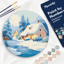 Load image into Gallery viewer, Paint by numbers on Wood Slice - Winter Cottage Figured'Art UK
