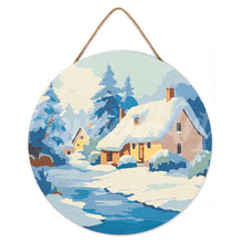 Load image into Gallery viewer, Paint by numbers on Wood Slice - Winter Cottage