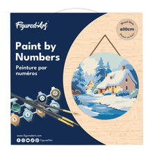 Load image into Gallery viewer, Paint by numbers on Wood Slice - Winter Cottage