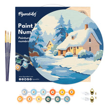 Load image into Gallery viewer, Paint by numbers on Wood Slice - Winter Cottage