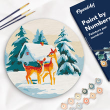 Load image into Gallery viewer, Paint by numbers on Wood Slice - Deer and Cabin Figured'Art UK