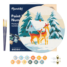 Load image into Gallery viewer, Paint by numbers on Wood Slice - Deer and Cabin