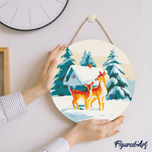 Load image into Gallery viewer, Paint by numbers on Wood Slice - Deer and Cabin