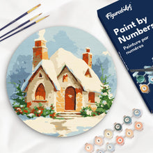 Load image into Gallery viewer, Paint by numbers on Wood Slice - Winter Brick House Figured'Art UK