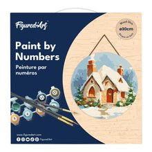 Load image into Gallery viewer, Paint by numbers on Wood Slice - Winter Brick House