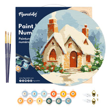 Load image into Gallery viewer, Paint by numbers on Wood Slice - Winter Brick House