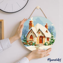 Load image into Gallery viewer, Paint by numbers on Wood Slice - Winter Brick House