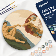 Load image into Gallery viewer, Paint by numbers kit for adults Paint by numbers on Wood Slice - The Creation of Adam - Michelangelo Figured'Art UK