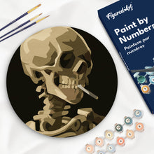 Load image into Gallery viewer, Paint by numbers kit for adults Paint by numbers on Wood Slice - Van Gogh - Skull with Burning Cigarette Figured'Art UK