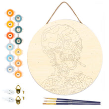 Load image into Gallery viewer, Paint by numbers on Wood Slice - Van Gogh - Skull with Burning Cigarette