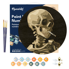 Load image into Gallery viewer, Paint by numbers on Wood Slice - Van Gogh - Skull with Burning Cigarette