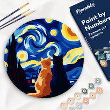 Load image into Gallery viewer, Paint by numbers kit for adults Paint by numbers on Wood Slice - Starry Night Companions Figured'Art UK
