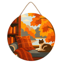 Load image into Gallery viewer, Paint by numbers on Wood Slice - Cat's Autumn View
