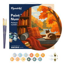 Load image into Gallery viewer, Paint by numbers on Wood Slice - Cat's Autumn View