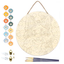 Load image into Gallery viewer, Paint by numbers on Wood Slice - Little Fox with light bulbs