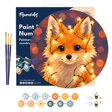 Load image into Gallery viewer, Paint by numbers on Wood Slice - Little Fox with light bulbs