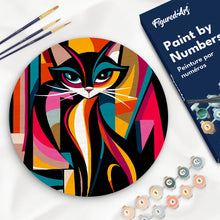 Load image into Gallery viewer, Paint by numbers kit for adults Paint by numbers on Wood Slice - Bold Abstract Cat Figured'Art UK