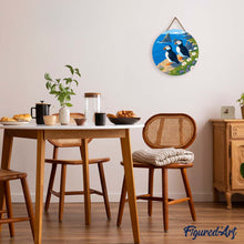 Load image into Gallery viewer, Paint by numbers on Wood Slice - Puffin by the ocean cliffs
