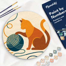 Load image into Gallery viewer, Paint by numbers kit for adults Paint by numbers on Wood Slice - Cat and Yarn Figured'Art UK