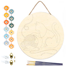 Load image into Gallery viewer, Paint by numbers on Wood Slice - Cat and Yarn