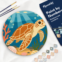Load image into Gallery viewer, Paint by numbers kit for adults Paint by numbers on Wood Slice - Turtle Figured'Art UK