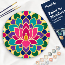 Load image into Gallery viewer, Paint by numbers kit for adults Paint by numbers on Wood Slice - Lotus Mandala Figured'Art UK