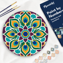 Load image into Gallery viewer, Paint by numbers kit for adults Paint by numbers on Wood Slice - Peacock Mandala Figured'Art UK