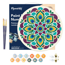Load image into Gallery viewer, Paint by numbers on Wood Slice - Peacock Mandala