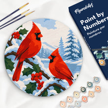 Load image into Gallery viewer, Paint by numbers kit for adults Paint by numbers on Wood Slice - Winter Cardinals Figured'Art UK