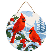 Load image into Gallery viewer, Paint by numbers on Wood Slice - Winter Cardinals