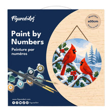 Load image into Gallery viewer, Paint by numbers on Wood Slice - Winter Cardinals