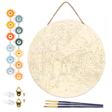 Load image into Gallery viewer, Paint by numbers on Wood Slice - Holiday Train Escape