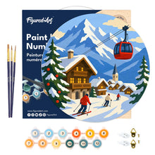 Load image into Gallery viewer, Paint by numbers on Wood Slice - Alpine Winter Holiday