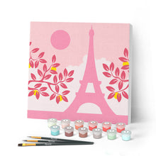 Load image into Gallery viewer, Mini Paint by numbers Pink Paris in the sun 20x20cm already framed