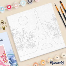 Load image into Gallery viewer, Mini Paint by numbers Pink Paris in the sun 20x20cm already framed