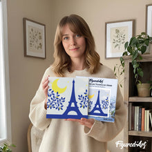 Load image into Gallery viewer, Mini Paint by numbers Blue Paris and the moon 20x20cm already framed