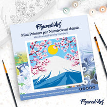 Load image into Gallery viewer, Mini Paint by numbers Cherry blossom and Fuji Mt. 20x20cm already framed